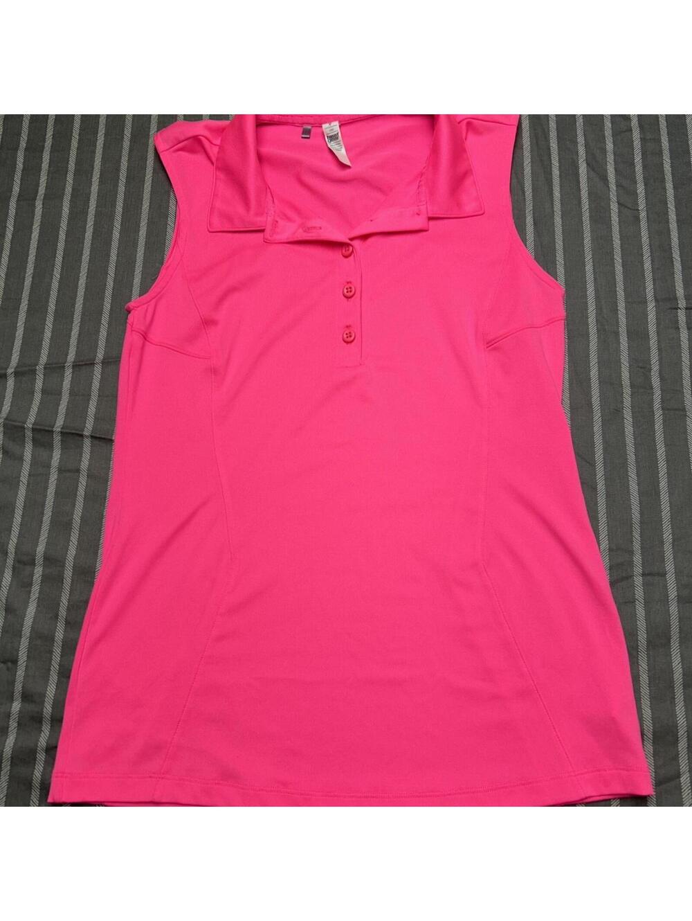 Under Armour HeatGear Sleeveless Polo Shirt Pink Fitted Golf Top Women's Small